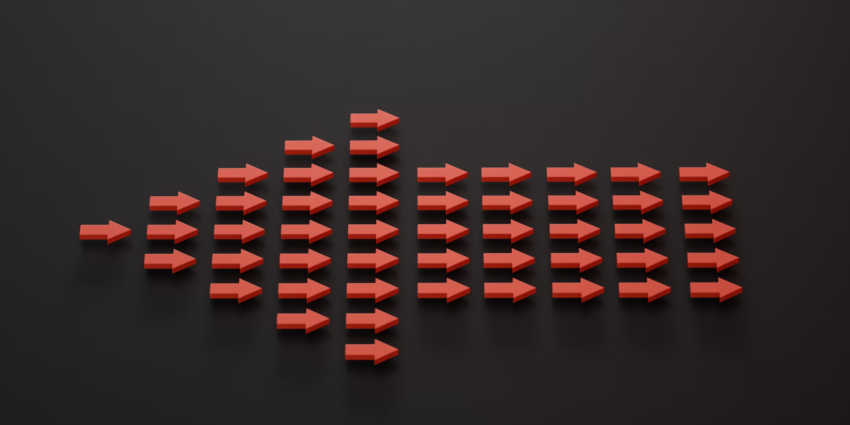 Backwards arrow arrow comprised of arrows going the other way