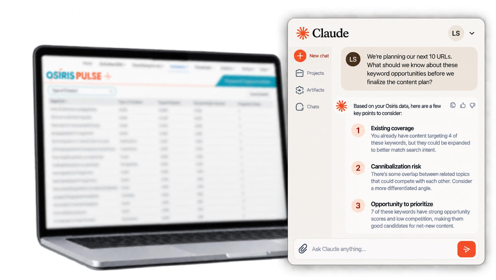 Osiris Pulse search data connected to Claude for AI-powered questions and answers